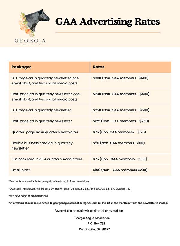 GAA Advertising Rates